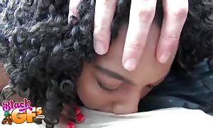 Curly-hair black
 drinking his delicious hard-on with closed eyes