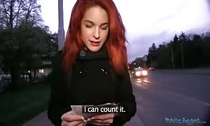 sleazy
 red haired teenager is taking stranger's dick in her mouth