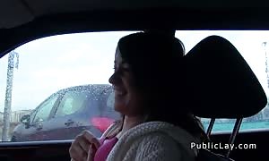 black-haired beginner stunner pounds
 in vehicle
 in public