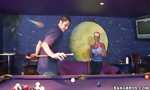 surprising beauty Delta White seduces a guy over pool game