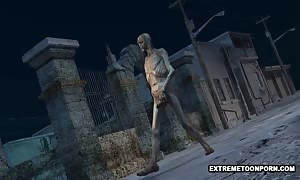 3D beauty pounded in a Graveyard by a Zombie