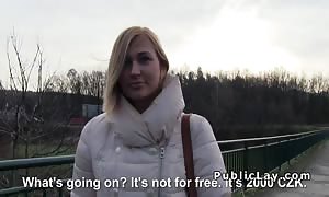Czech pupil pays blonde for public sex